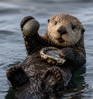 Sea otter holding a shell